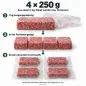 Preview: Portionierung 4 × 250 g: gesägt, einzeln vakuumiert und verschweißt – KI-Illustration