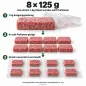 Preview: Portionierung 8 × 125 g: gesägt, einzeln vakuumiert und verschweißt – KI-Illustration