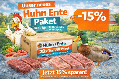 TOP Angebot BARF Frostfutter Paket mit Huhn-Mix und Ente pur fein gewolft für Hunde und Katzen