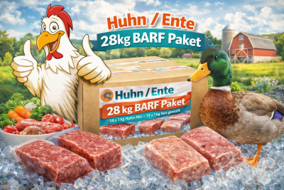 BARF Frostfutter Paket mit Huhn-Mix und Ente pur fein gewolft für Hunde und Katzen